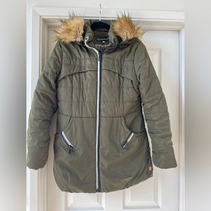 Missfeel down jacket size Small, faux fur hood